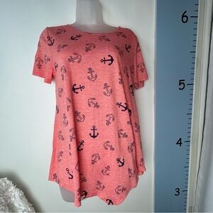 Rue juju‎ Salmon Pink Blouse w/Dark Blue Anchors Medium